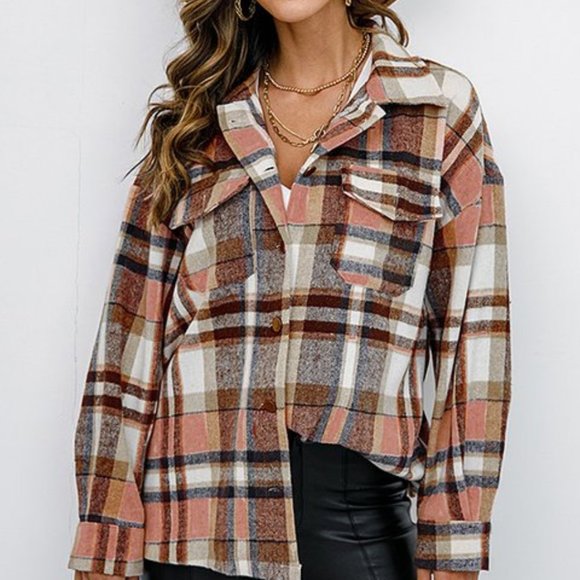 Plaid Button-Up Women's Jacket - Picture 2 of 3